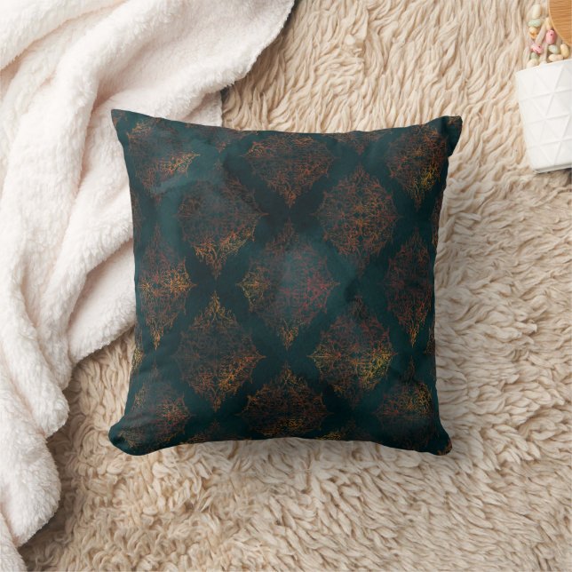 Waterverf Copper Patina Damask Pattern Kussen (Deken)