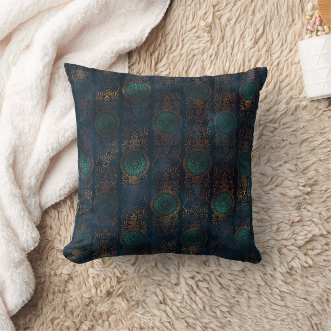 Waterverf Copper Patina Damask Pattern Kussen (Deken)