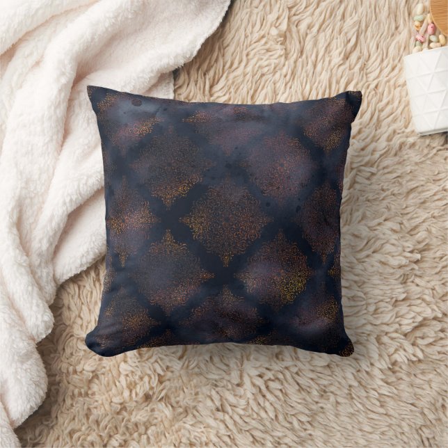 Waterverf Copper Patina Damask Pattern Kussen (Deken)