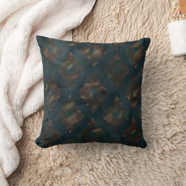 Waterverf Copper Patina Damask Pattern Kussen (Deken)