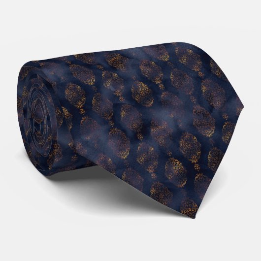 Waterverf Copper Patina Damask Pattern Stropdas (Opgerold)