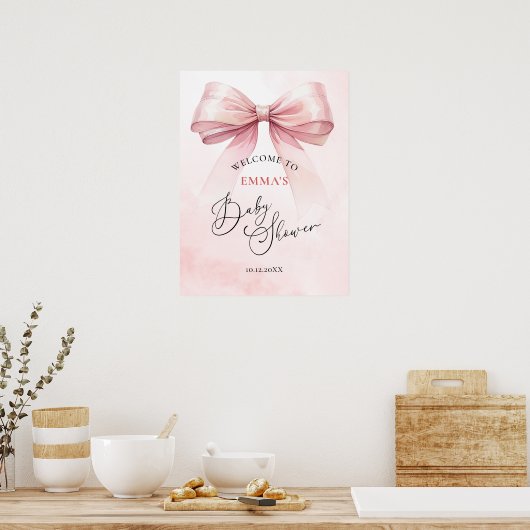 Waterverf Coquette Bow Baby shower Welkom Poster (Keuken)