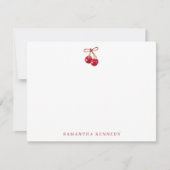 Waterverf Coquette Bow en kersen gepersonaliseerd Notitiekaartje (Voorkant)