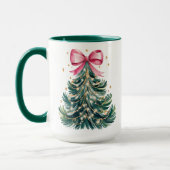 Waterverf Coquette Bow Glitter Kerstboom Mok (Links)