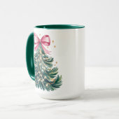 Waterverf Coquette Bow Glitter Kerstboom Mok (Voorkant links)