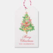 Waterverf Coquette Bow Kerstboom behuizing Cadeaulabel (Voorkant)