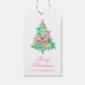Waterverf Coquette Bow Kerstboom behuizing Cadeaulabel (Voorkant)