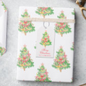 Waterverf Coquette Bow Kerstboom behuizing Cadeaulabel