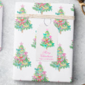 Waterverf Coquette Bow Kerstboom behuizing Cadeaulabel