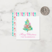 Waterverf Coquette Bow Kerstboom behuizing Notitiekaartje (Voorkant / Achterkant in situ)