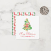 Waterverf Coquette Bow Kerstboom behuizing Notitiekaartje (Voorkant / Achterkant in situ)