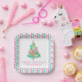 Waterverf Coquette Bow Kerstboom Papieren Bordje (Feest)