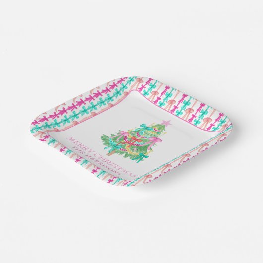 Waterverf Coquette Bow Kerstboom Papieren Bordje (Gebogen)