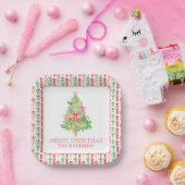 Waterverf Coquette Bow Kerstboom Papieren Bordje (Feest)