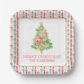 Waterverf Coquette Bow Kerstboom Papieren Bordje (Voorkant)