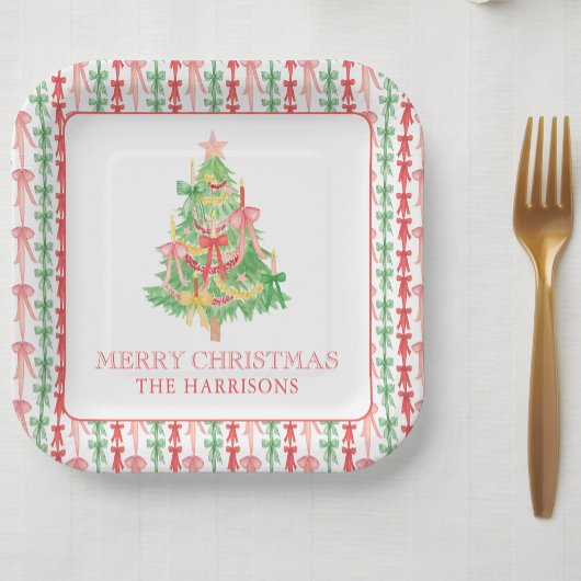 Waterverf Coquette Bow Kerstboom Papieren Bordje