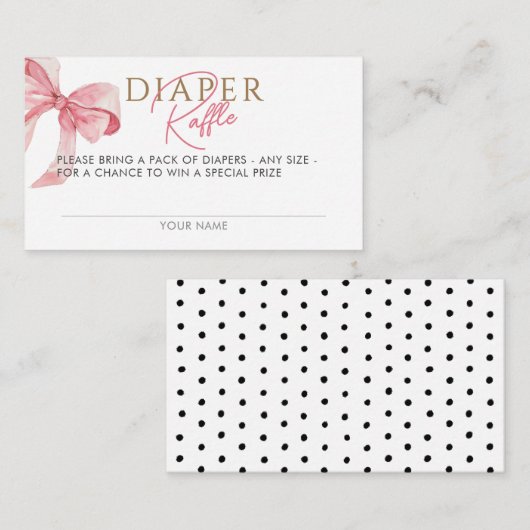 Waterverf Coquette Bow Luier Raffle Baby shower Informatiekaartje (Voorkant / Achterkant)
