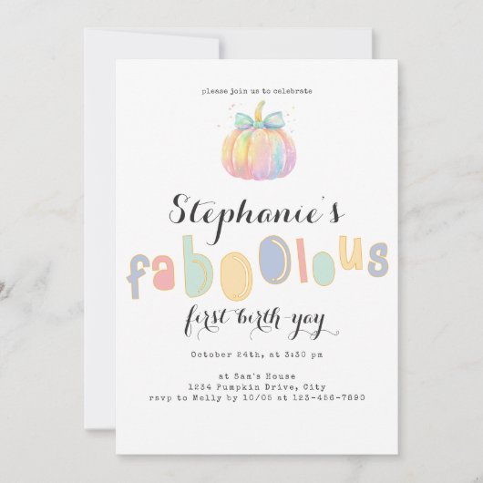 Waterverf Coquette Bow Pumpkin Eerste 1e Verjaarda Kaart (Voorkant)