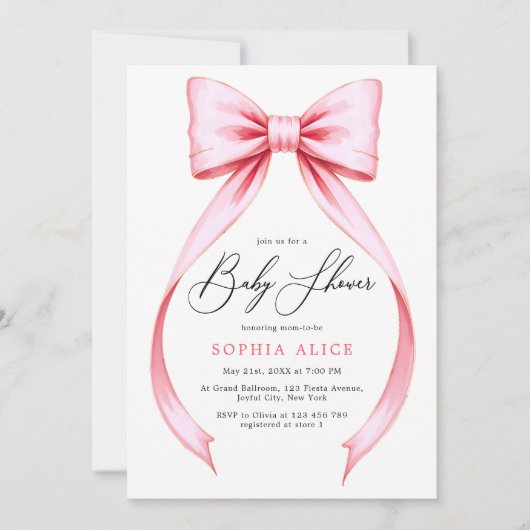 Waterverf Coquette Bow Sweet Girl Baby shower Kaart (Voorkant)