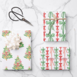 Waterverf Coquette Bows Kerstboom Inpakpapier Vel
