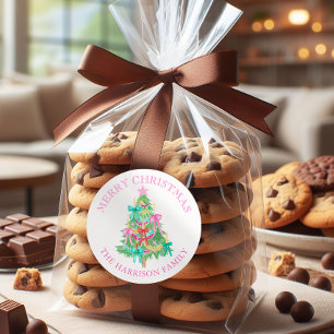 Waterverf Coquette Bows Kerstboom Ronde Sticker