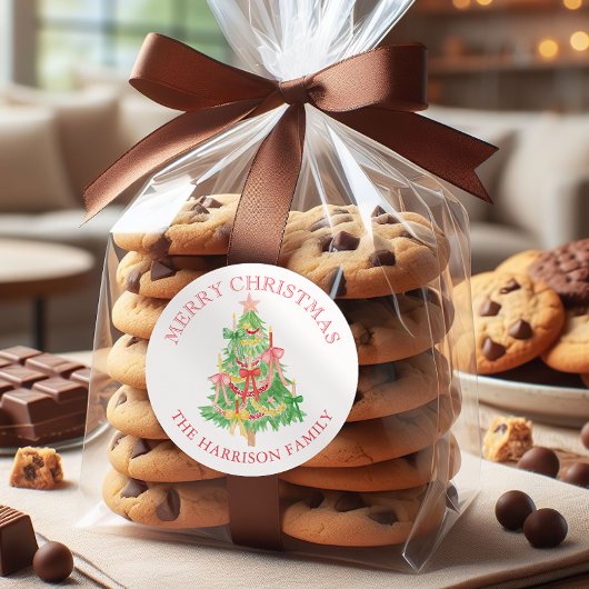 Waterverf Coquette Bows Kerstboom Ronde Sticker