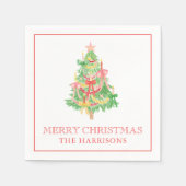 Waterverf Coquette Bows Kerstboom Servet (Voorkant)