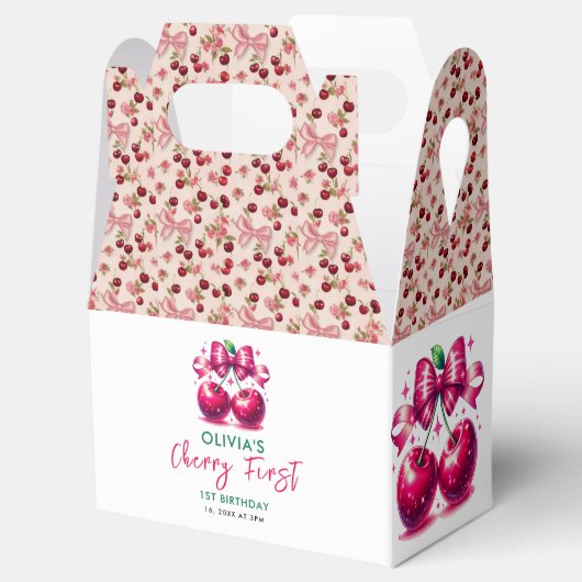 Waterverf Coquette Cherry 1e verjaardag Bedankdoosjes (Geopend)