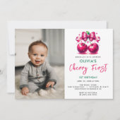 Waterverf Coquette Cherry 1e verjaardag Kaart (Voorkant)