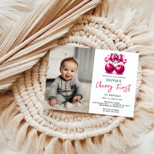 Waterverf Coquette Cherry 1e verjaardag Kaart