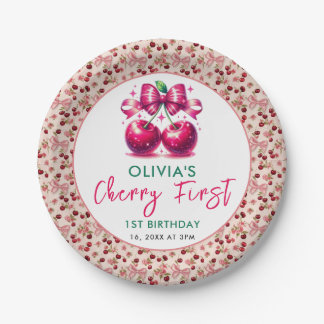 Waterverf Coquette Cherry 1e verjaardag Papieren Bordje