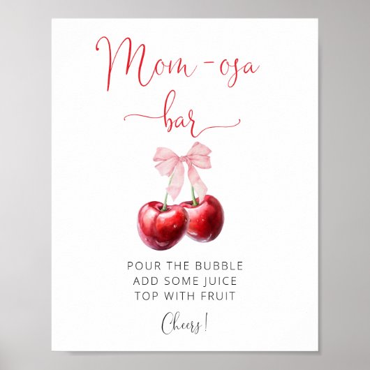 Waterverf Coquette Cherry Baby shower Mom-osa Bar Poster (Voorkant)