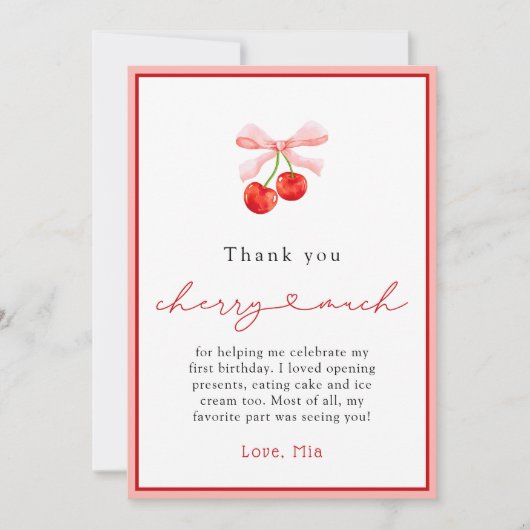Waterverf Coquette Cherry Verjaardag bedankje Bedankkaart (Voorkant)