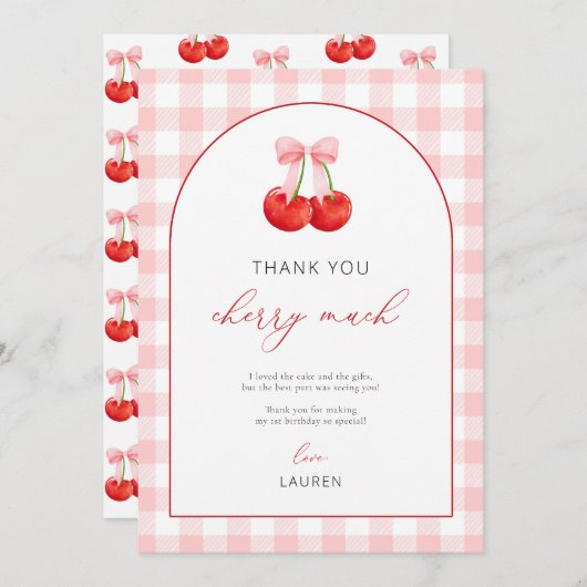 Waterverf Coquette Cherry Verjaardag Bedankkaart (Voorkant / Achterkant)
