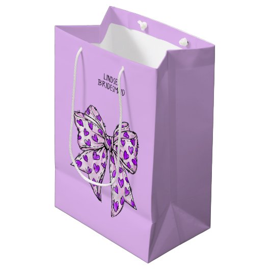 Waterverf Coquette Hart Boog Paarse en Lavendel Medium Cadeauzakje (Voorkant Gekanteld)