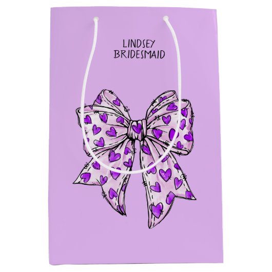 Waterverf Coquette Hart Boog Paarse en Lavendel Medium Cadeauzakje (Voorkant)