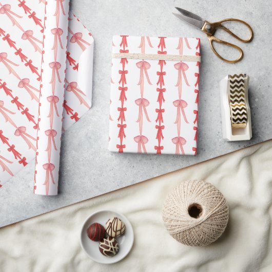 Waterverf Coquette Rood & Roze Bogen Cadeaupapier (Crafts)