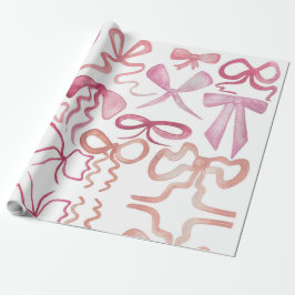 Waterverf Coquette Roze Bow Girls Baby shower Cadeaupapier