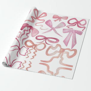 Waterverf Coquette Roze Bow Girls Baby shower Cadeaupapier