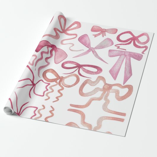 Waterverf Coquette Roze Bow Girls Baby shower Cadeaupapier (Uitgerold)