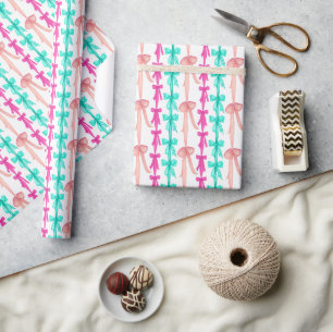 Waterverf Coquette Turquoise & Roze Bogen Cadeaupapier