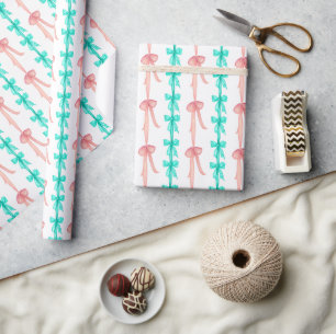 Waterverf Coquette Turquoise & Roze Bogen Cadeaupapier