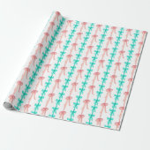 Waterverf Coquette Turquoise & Roze Bogen Cadeaupapier (Uitgerold)