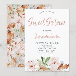 Waterverf Cora Blush Roze Bloemen Sweet Sixteen Kaart