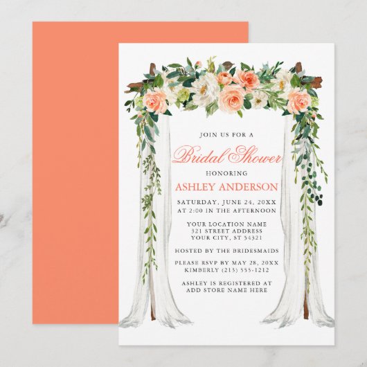 Waterverf Coral Floral Canopy Vrijgezellenfeest Kaart (Voorkant / Achterkant)