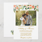 Waterverf Coral Floral Foto Weddenschap Gold Kaart (Voorkant / Achterkant)