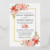 Waterverf Coral Floral Gold Folie Uitnodiging (Voorkant)