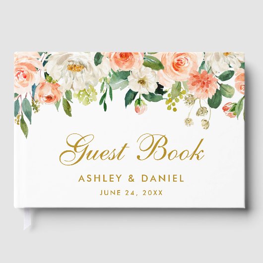 Waterverf Coral Floral Gold Gastenboek (Voorkant)