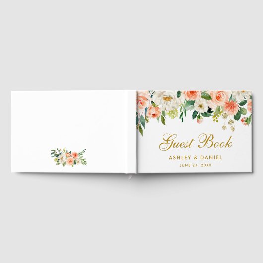 Waterverf Coral Floral Gold Gastenboek (Volledig)