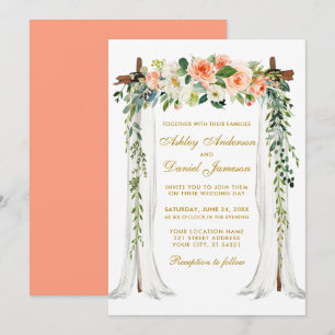 Waterverf Coral Floral Gold Kaart